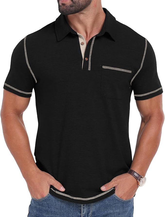 Sailwind Men's Short Sleeve Polo Shirts Casual Summer Classic Collared Golf Shirt with Pocket