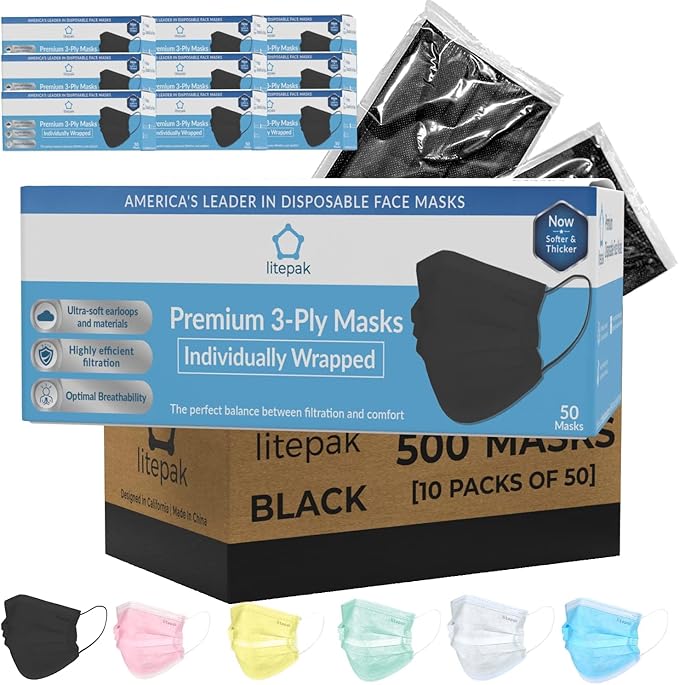 Litepak 500pcs Premium Disposable Face Mask SOFT 3ply Nose Wire
