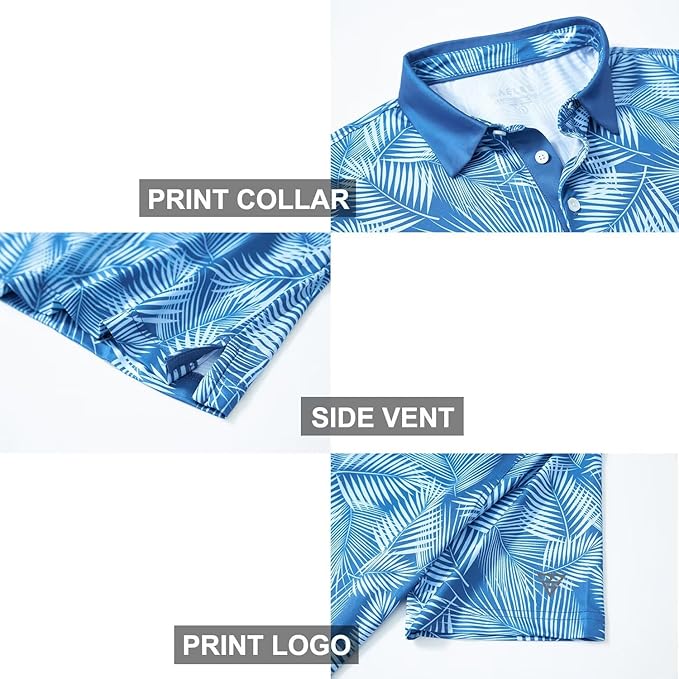 Men's Golf Polo Shirts Short Sleeve Striped Performance Moisture Wicking Dry Fit Golf Shirts for Men