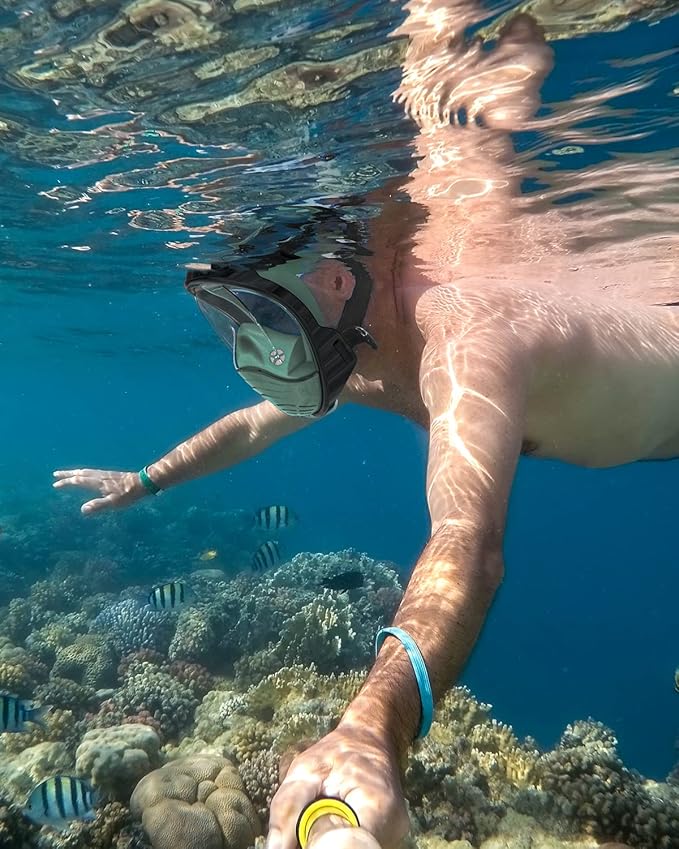 QingSong Full Face Snorkel Mask for Adults, Snorkeling Gear with Camera Mount, 180 Degree Panoramic View Snorkel Set Anti-Fog Anti-Leak