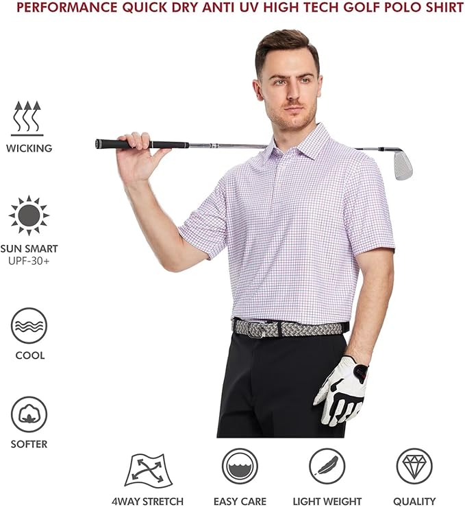 Men's Golf Polo Shirts Short Sleeve Striped Performance Moisture Wicking Dry Fit Golf Shirts for Men