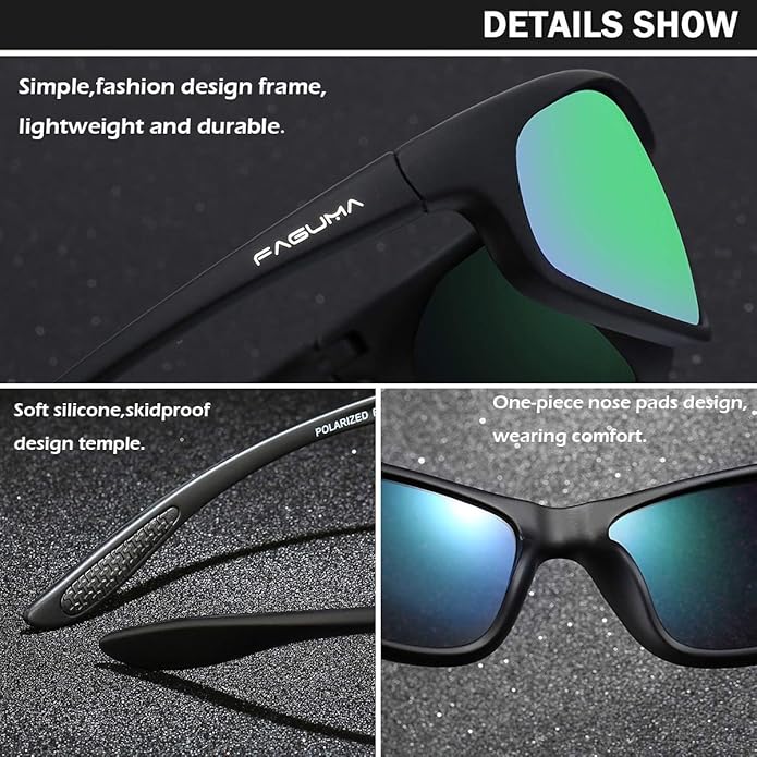 FAGUMA Polarized Sports Sunglasses For Men Cycling Driving Fishing UV400 Protection