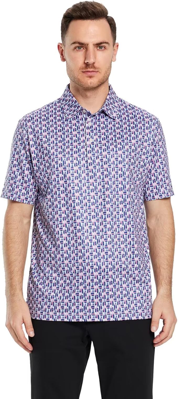 Men's Golf Polo Shirts Short Sleeve Striped Performance Moisture Wicking Dry Fit Golf Shirts for Men