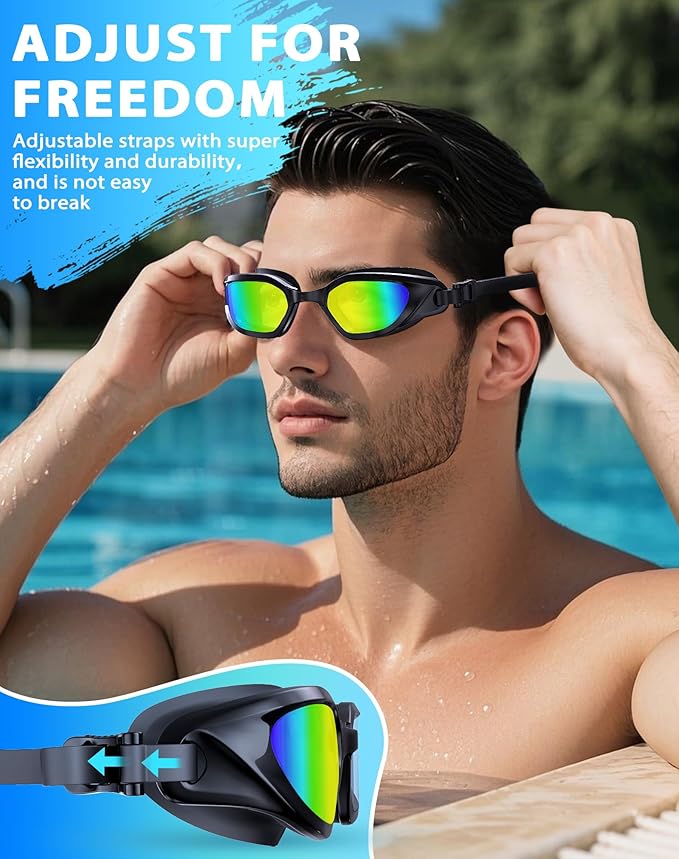 Swim Goggles, Unisex Adult Swimming Goggles Anti Fog Anti UV No Leakage Wide View for Men Women Youth