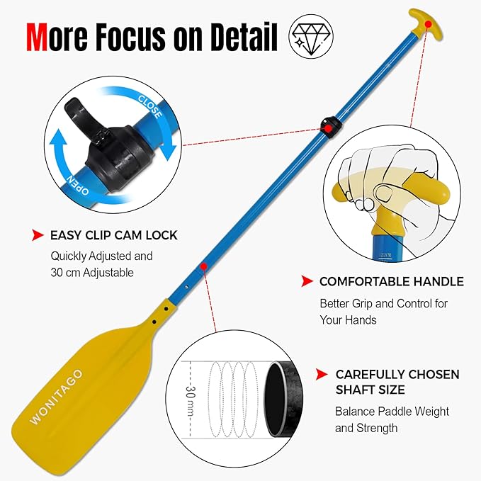 Canoe Paddles Aluminum Paddle with Plastic Blades Floating Adjustable Canoeing and Boating Oars, 122-152 cm/4-5 Ft, Black/Yellow