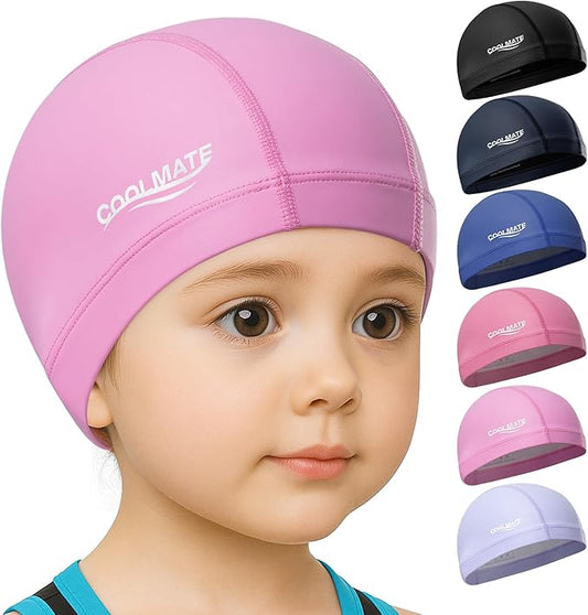 COOLMATE Fabric Swim Cap for Adult Women Men Kid 3 4 6 8 14 16, Silicone Water Resistant Layer, Cloth Swim Cap Gifts for Swimmers, Lightweight for Pool, Lap Swimming (1 pc)