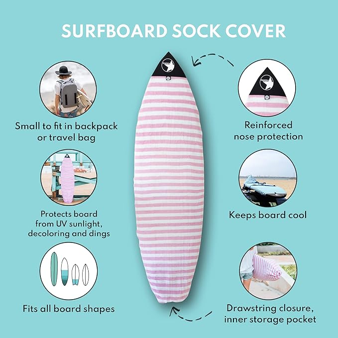 Surf Squared Surfboard Sock Cover and Paddleboard Cover - Lightweight Stretch Protective Surfboard Bag - Surfing Accessories - Shortboard, Longboard, Hybrid, Wakesurf, Standup Paddleboard SUP