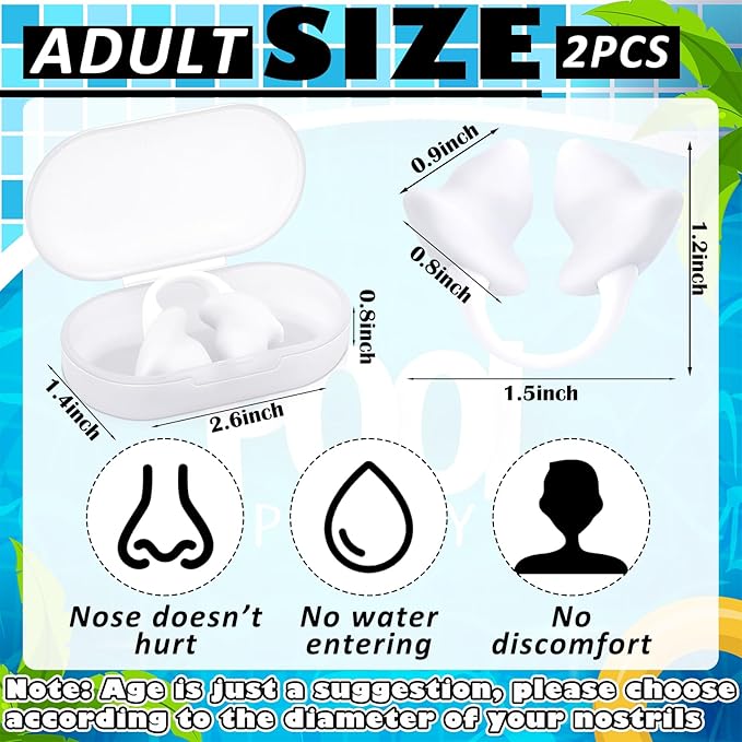 Soulchen 2 Pcs Swimming Nose Plugs Silicone Waterproof Painless Swim Nose Clip with Storage Box for Adults Kids Men Women Beginners