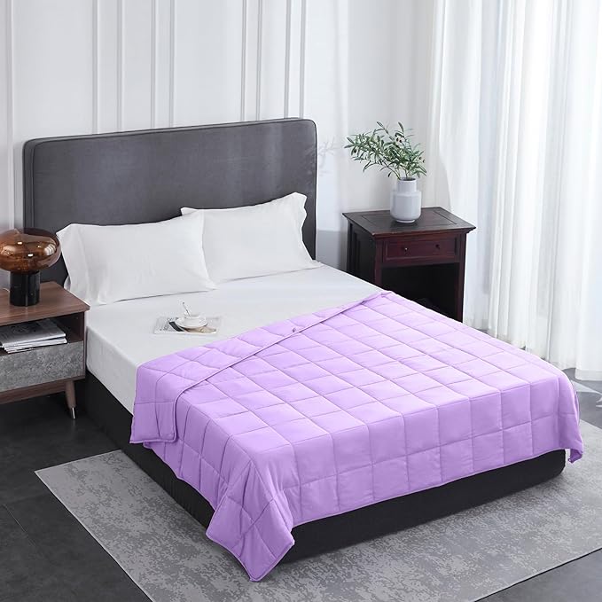 L'AGRATY Weighted Blanket - 48"x72" 15lbs Cooling Breathable Heavy Blanket with Glass Beads for Adult All-Season