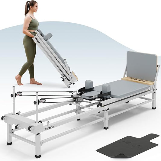 PAETA Pilates Reformer, 91" Foldable Reformer Pilates Machine with Adjustable Reformer Heights, Pilates Equipment with Piano Wire Spings and Jump Boards