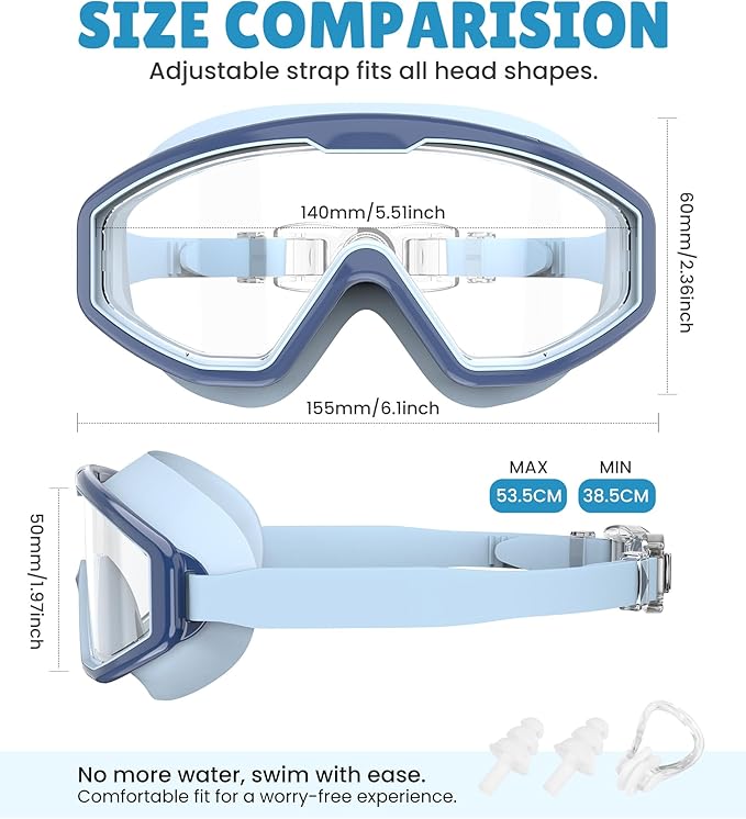NSSIW Swim Goggles Swimming Kids-Goggles: Anti Fog No Leak with Nose Clip Earplugs for Girls Boys Youth 6-14 3 Pack