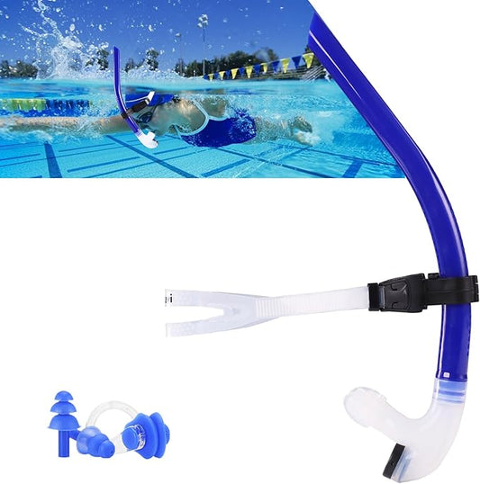 Swim Snorkel for Lap Swimming，No Loud gurgling Noise No Hurt Forehead No Slip Swimming Snorkeling Training for Adult/Kid/Youth,Swimmer Snorkle Center Mount Snorkel One-Way Purge Valve