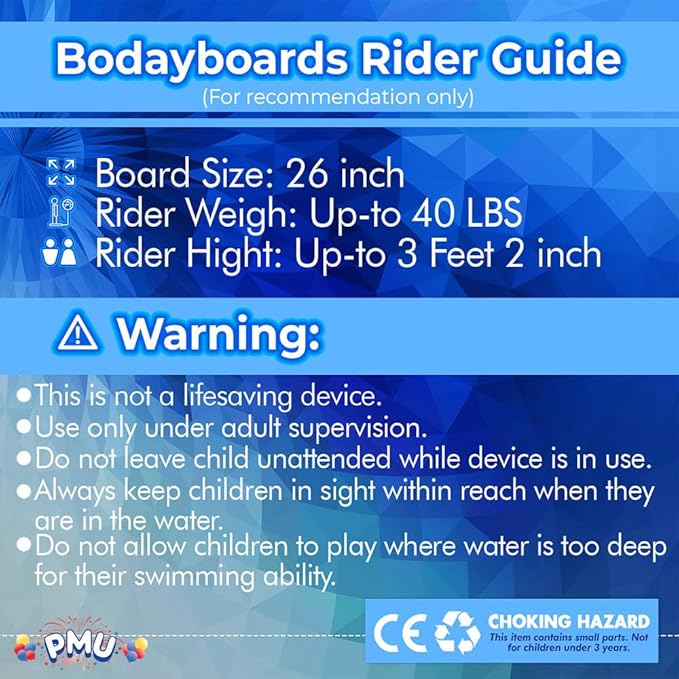 PMU 33 Inch Lizard Printed Bodyboard - Lightweight Wrist Leash Body Board for Beach, Sea & Pool - Surfing Board for Teens & Adults Wave Conditions