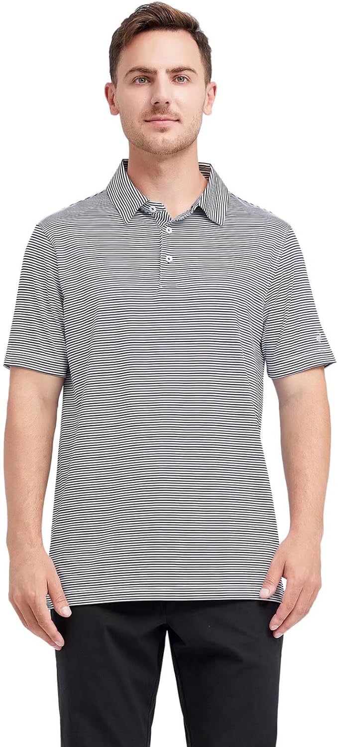 Men's Golf Polo Shirts Short Sleeve Striped Performance Moisture Wicking Dry Fit Golf Shirts for Men