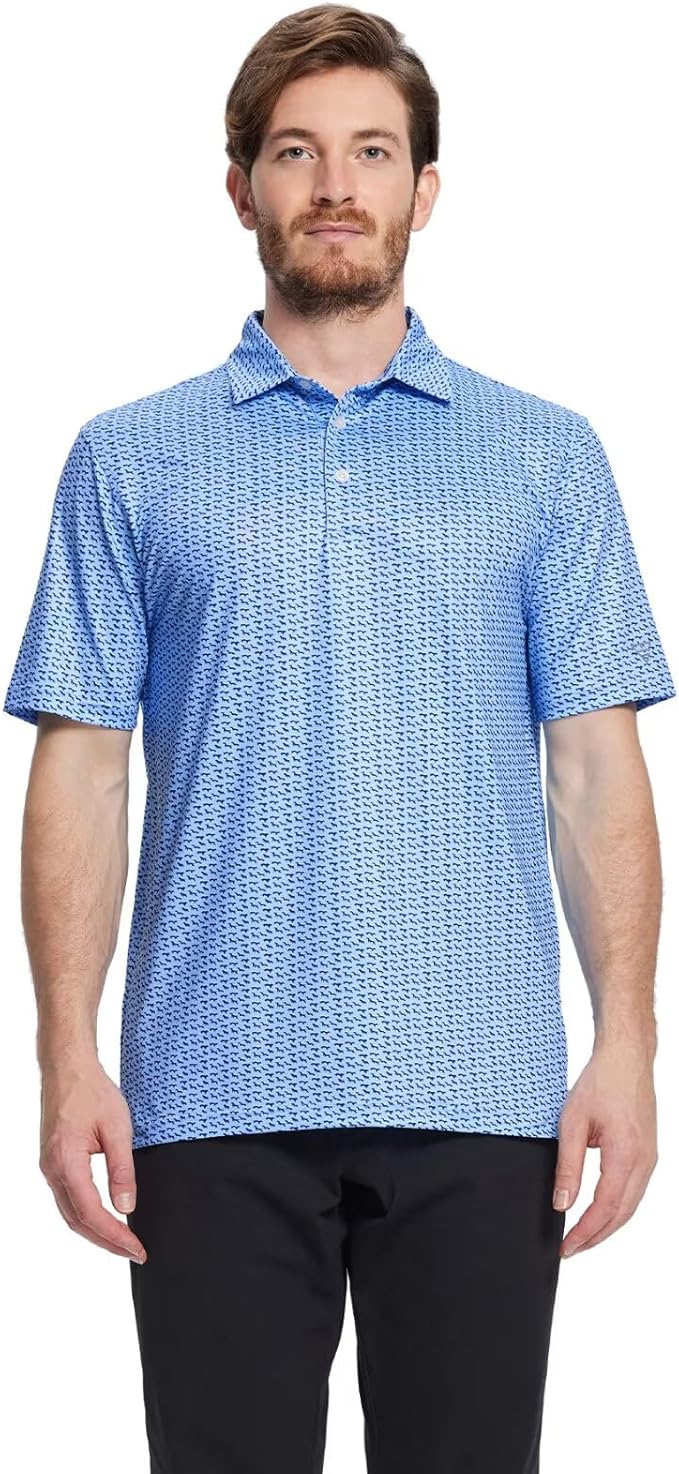 Men's Golf Polo Shirts Short Sleeve Striped Performance Moisture Wicking Dry Fit Golf Shirts for Men