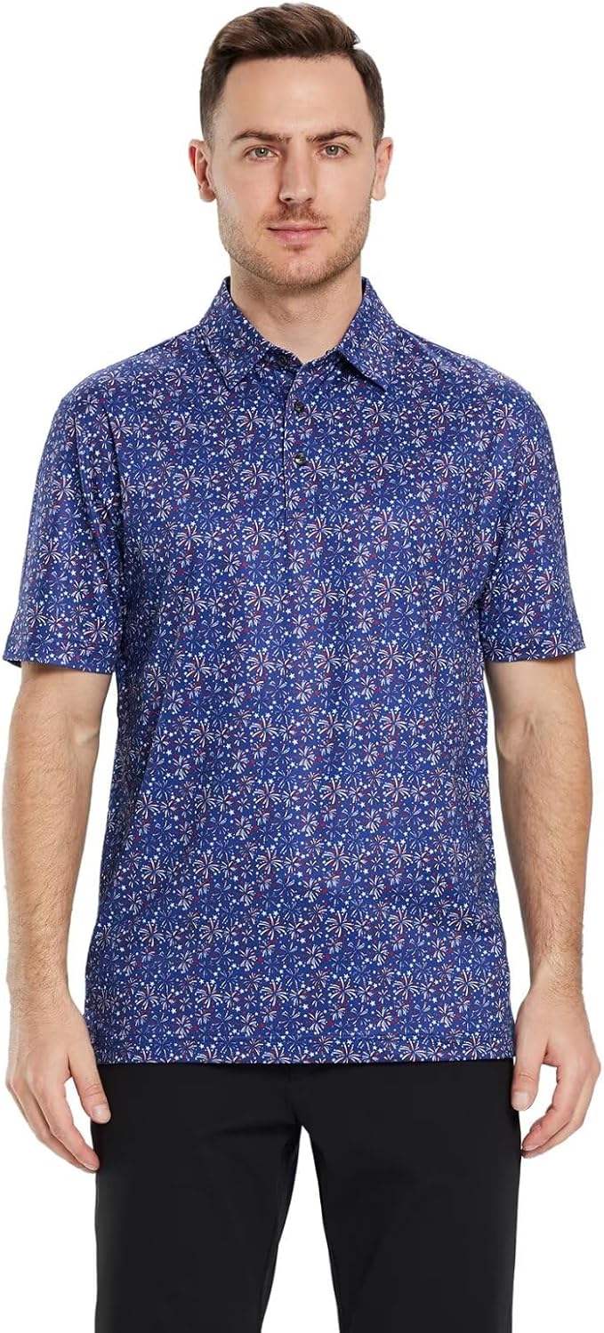 Men's Golf Polo Shirts Short Sleeve Striped Performance Moisture Wicking Dry Fit Golf Shirts for Men