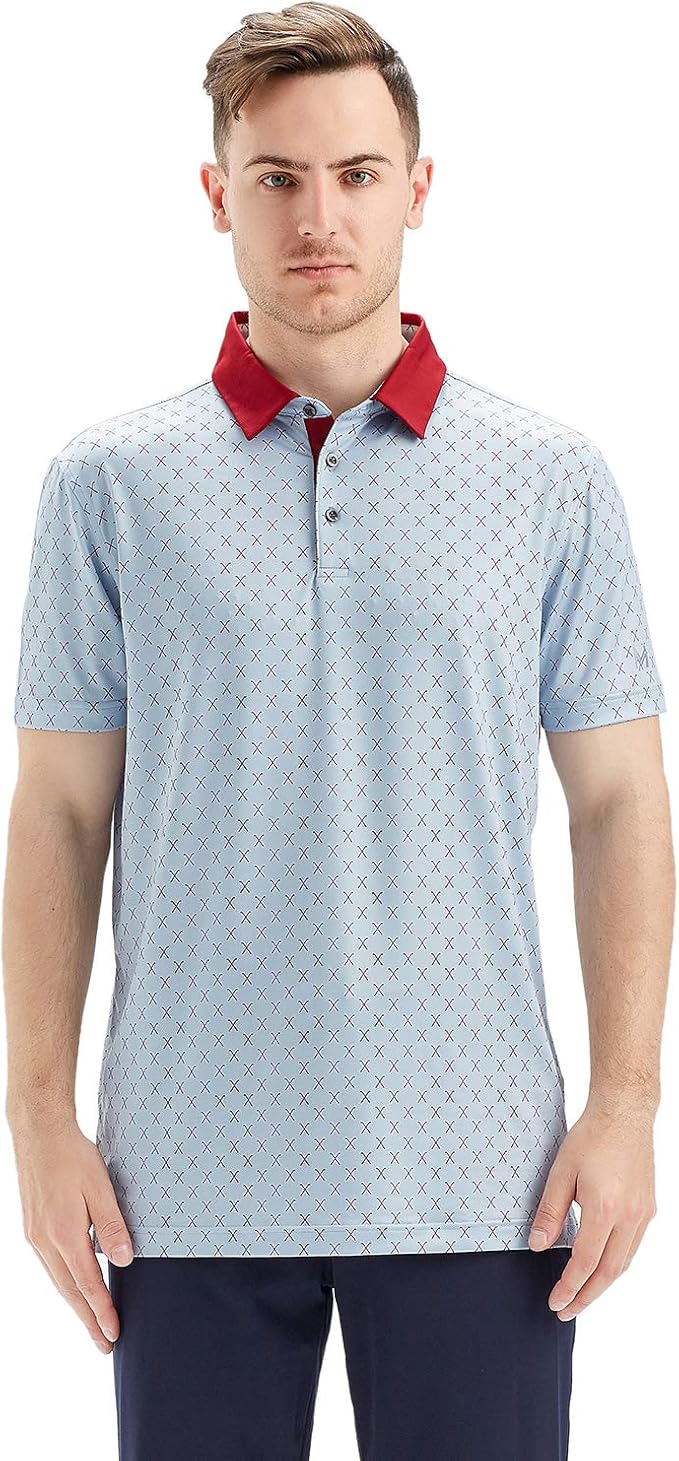 Men's Golf Polo Shirts Short Sleeve Striped Performance Moisture Wicking Dry Fit Golf Shirts for Men