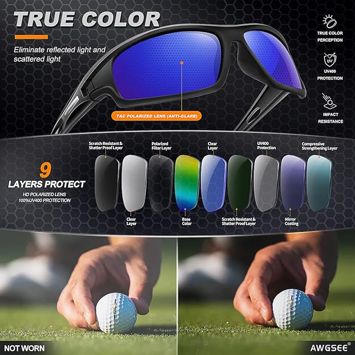 Polarized Sports Sunglasses for Men 100% UV Protection Wrap Around Unbreakable Sun Glasses for Fishing Driving