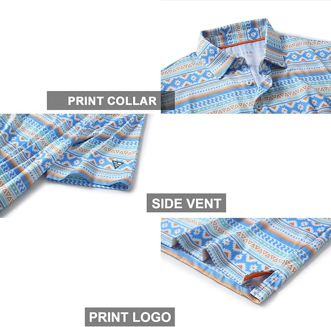 Men's Golf Polo Shirts Short Sleeve Striped Performance Moisture Wicking Dry Fit Golf Shirts for Men