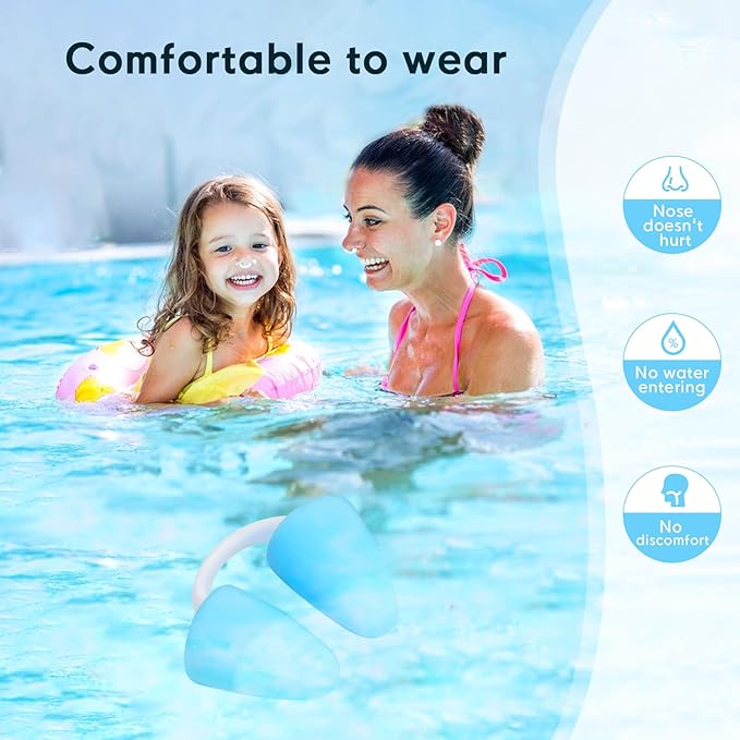 Painless Nose Plugs for Swimming,Nose Plugs for Swimming for Kids (Age 6+) and Adults, Ensure Comfort and Safety in The Water (Blue, Large)
