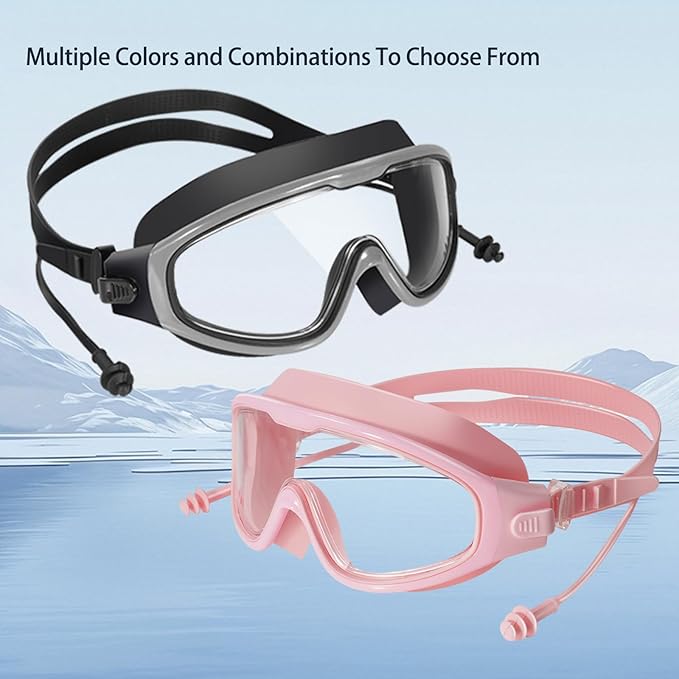 Adult Swimming Goggles,Leak-Proof,Anti-Fog Pool Glasses,Wide View Swim Goggles with Ear Plugs and Nose Clip