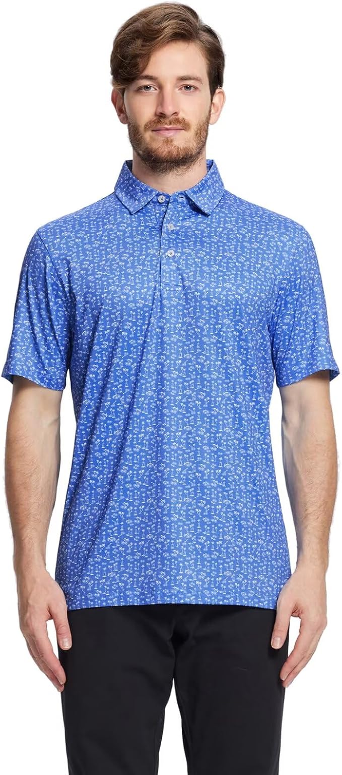 Men's Golf Polo Shirts Short Sleeve Striped Performance Moisture Wicking Dry Fit Golf Shirts for Men