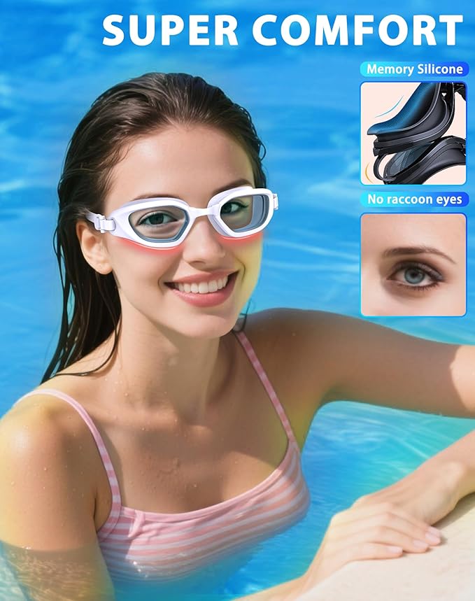 Swim Goggles, Unisex Adult Swimming Goggles Anti Fog Anti UV No Leakage Wide View for Men Women Youth