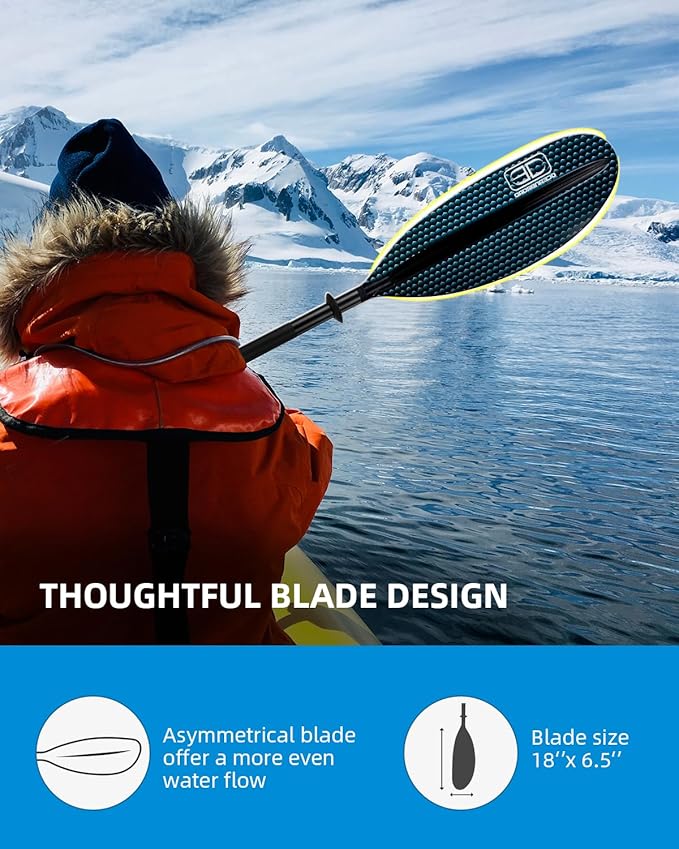 OCEANBROAD Kayak Paddle 86in/218cm, 90.5in/230cm, 95in/241cm Alloy Shaft Kayaking Boating Canoeing Oar with Paddle Leash