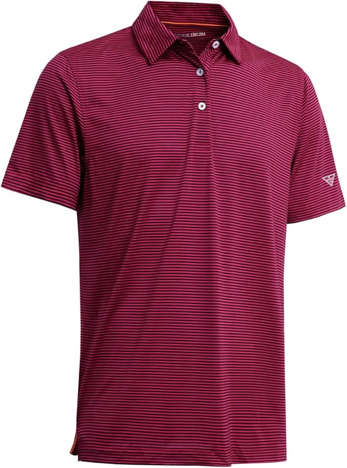 Men's Golf Polo Shirts Short Sleeve Striped Performance Moisture Wicking Dry Fit Golf Shirts for Men