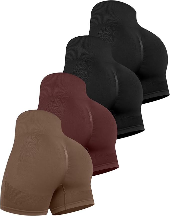 CHRLEISURE Women's 4 Packs Workout Gym Shorts, High Waisted Butt Lifting Scrunch Butt Seamless Booty Shorts