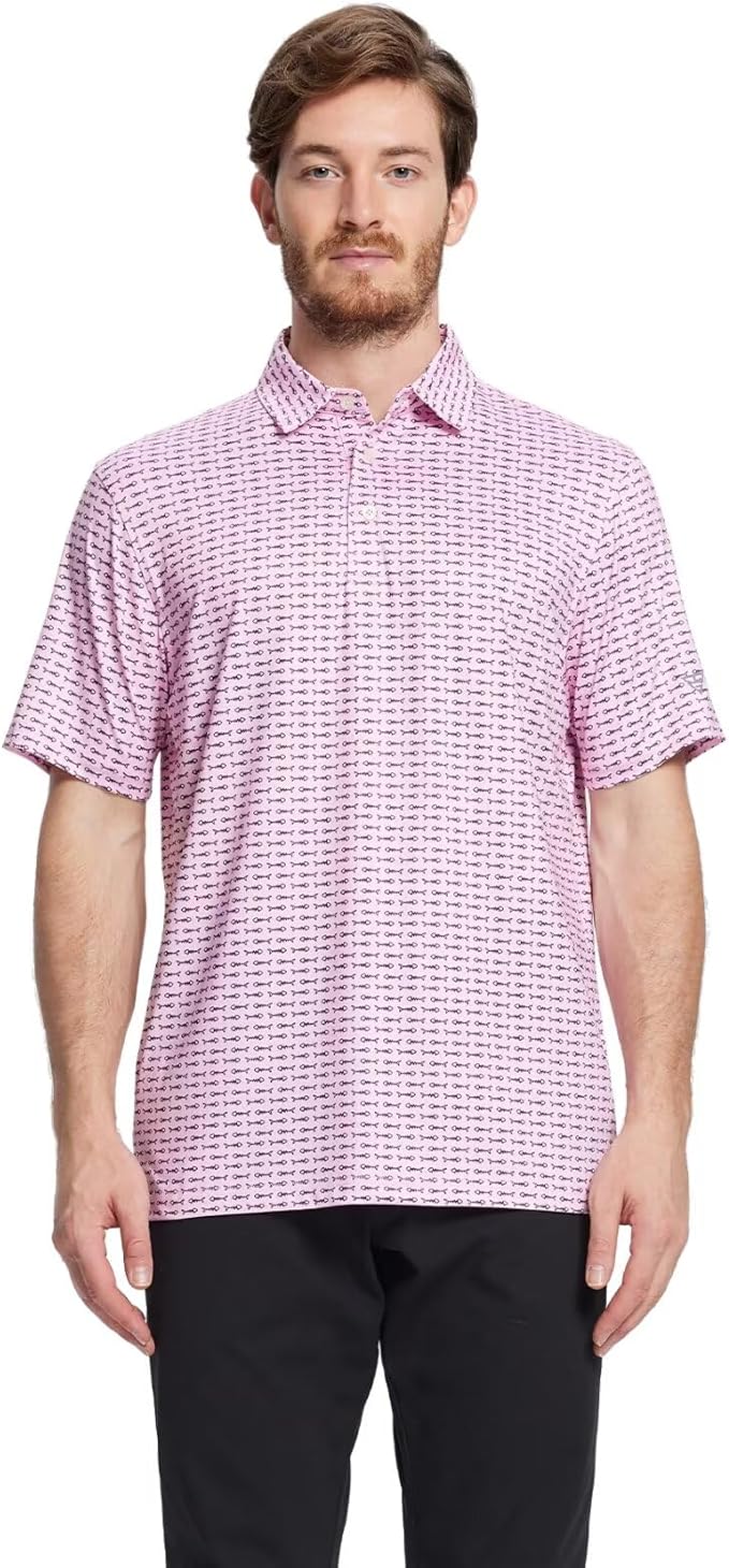 Men's Golf Polo Shirts Short Sleeve Striped Performance Moisture Wicking Dry Fit Golf Shirts for Men