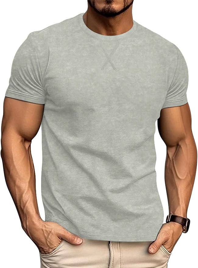 LOGEEYAR Men's Athletic Washed T-Shirts Basic Crew Neck Tees Tops Causal Distressed Cotton T Shirts for Men