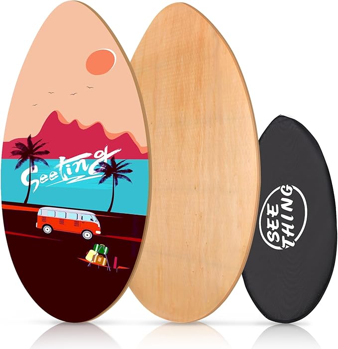 seething 35 Inch Skimboard with High Gloss Coat Wood Skim Board for Beginners,Kids, Teenagers, Adults and All Skimming
