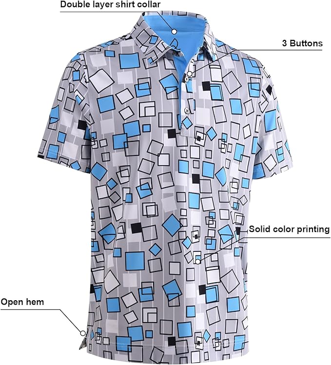 DEOLAX Mens Polo Shirts Fashion Print Mens Golf Shirt Dry Fit Mens Golf Polo Short Sleeve Quick Dry Funny Golf Shirt for Men