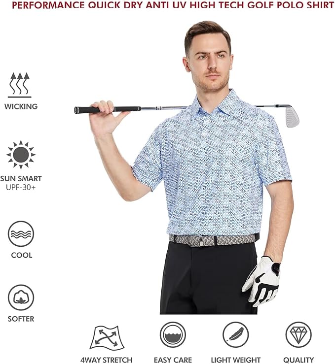 Men's Golf Polo Shirts Short Sleeve Striped Performance Moisture Wicking Dry Fit Golf Shirts for Men