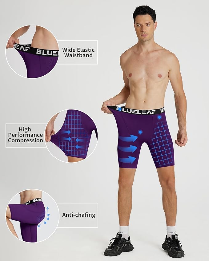 Blueleaf Men's Compression Shorts Sports Running Spandex Shorts Performance Athletic Workout Base Layer Underwear