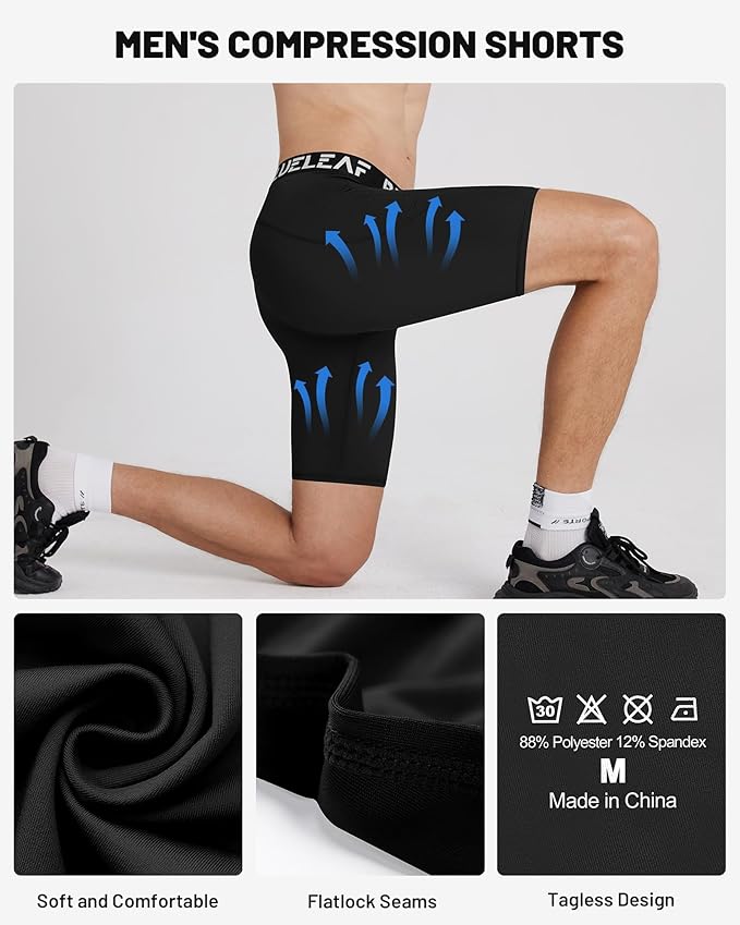 Blueleaf Men's Compression Shorts Sports Running Spandex Shorts Performance Athletic Workout Base Layer Underwear