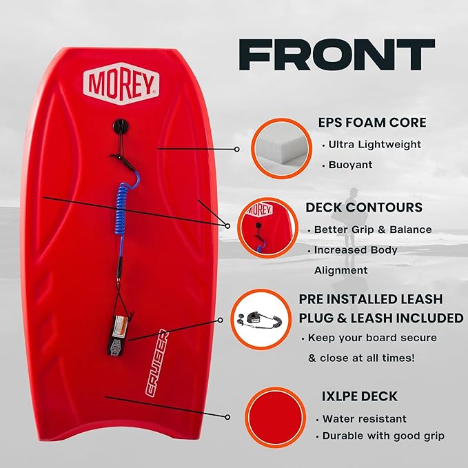 MOREY® Cruiser, The Original Bodyboard; 42.5 in Full Size Body Boards for Beach, for All Skill Levels, Engineered with HDPE Slick Bottom for Speed, Front Deck Contours for Grip (2025 Model)
