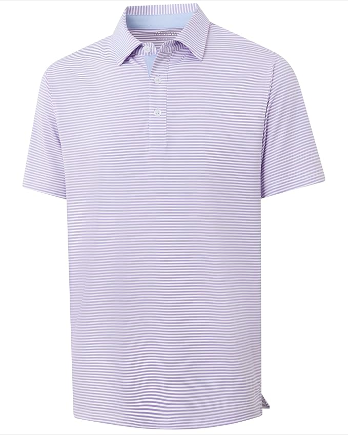 Golf Shirts for Men - Moisture Wicking Short Sleeve Performance Sport Casual Striped Collared Mens Polo Shirt