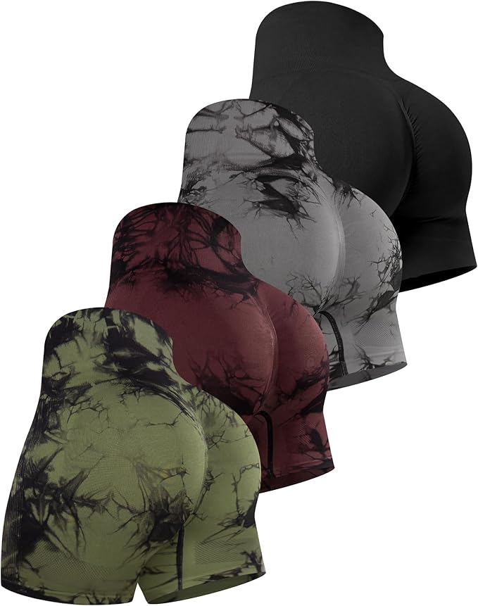 CHRLEISURE Women's 4 Packs Workout Gym Shorts, High Waisted Butt Lifting Scrunch Butt Seamless Booty Shorts