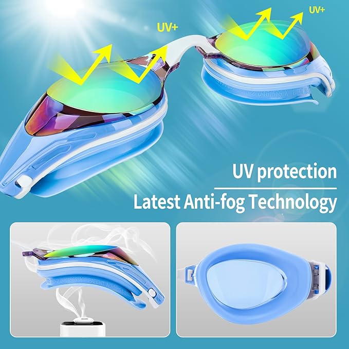 Nearsighted Swim Goggles, Shortsighted Optical Swimming Goggles No Leaking Anti Fog UV Protection for Adult Men Women