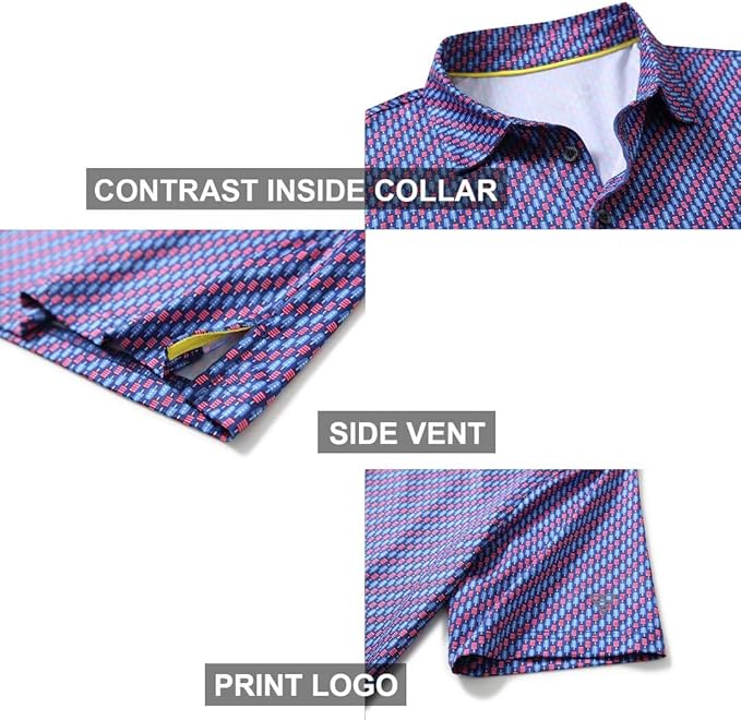 Men's Golf Polo Shirts Short Sleeve Striped Performance Moisture Wicking Dry Fit Golf Shirts for Men