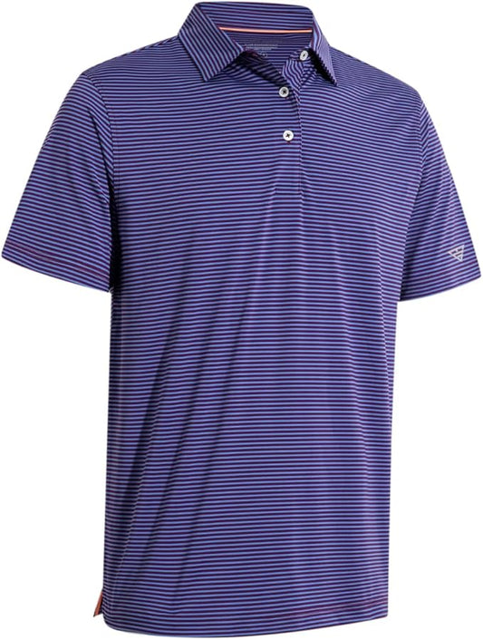Men's Golf Polo Shirts Short Sleeve Striped Performance Moisture Wicking Dry Fit Golf Shirts for Men