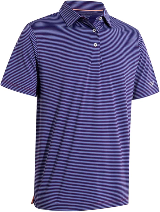 Men's Golf Polo Shirts Short Sleeve Striped Performance Moisture Wicking Dry Fit Golf Shirts for Men