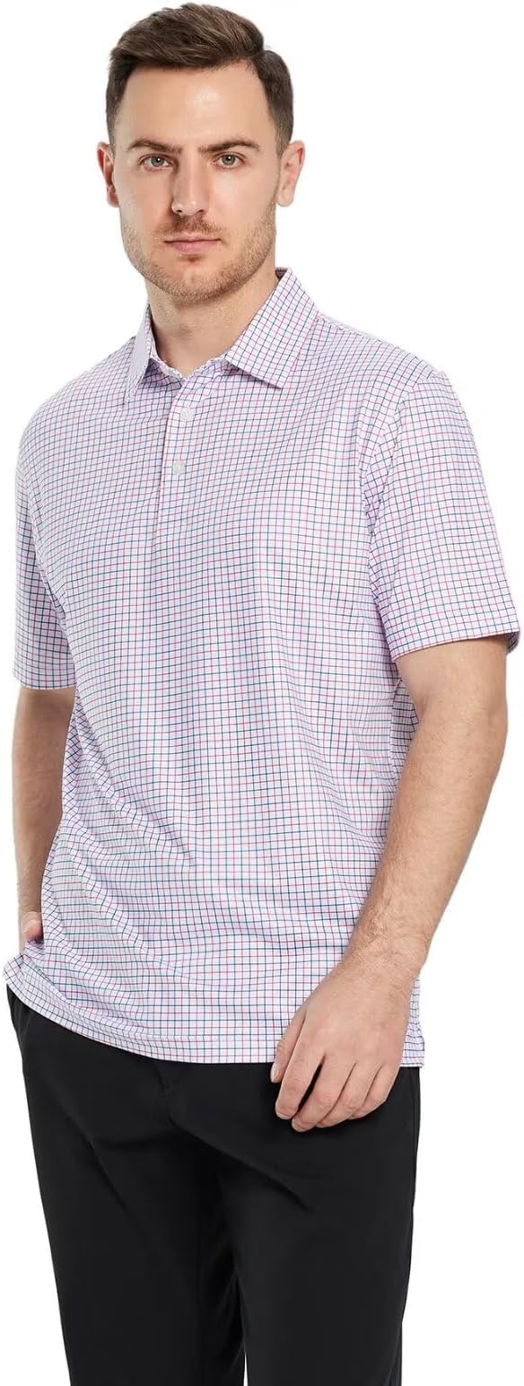 Men's Golf Polo Shirts Short Sleeve Striped Performance Moisture Wicking Dry Fit Golf Shirts for Men