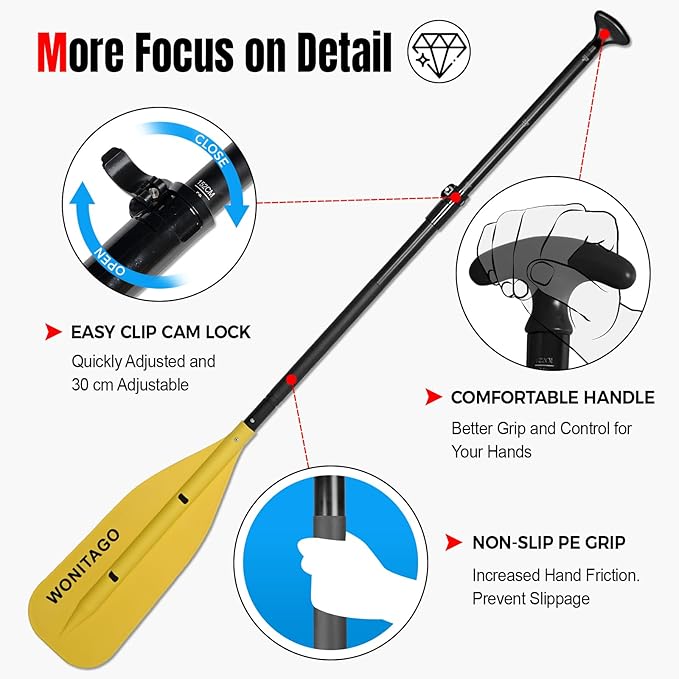 Canoe Paddle Aluminum Shaft with PP Blade, Floating Adjustable Paddle for Canoeing, Boating and Rafting, 122-152 cm/4-5 Ft