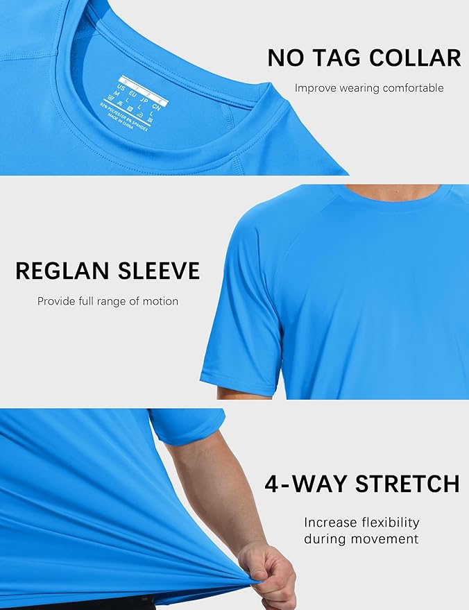 MAGCOMSEN Men's Short Sleeve UPF 50+ Sun Protection Shirts Quick Dry Athletic T-Shirt Hiking Running Swimming Rash Guard