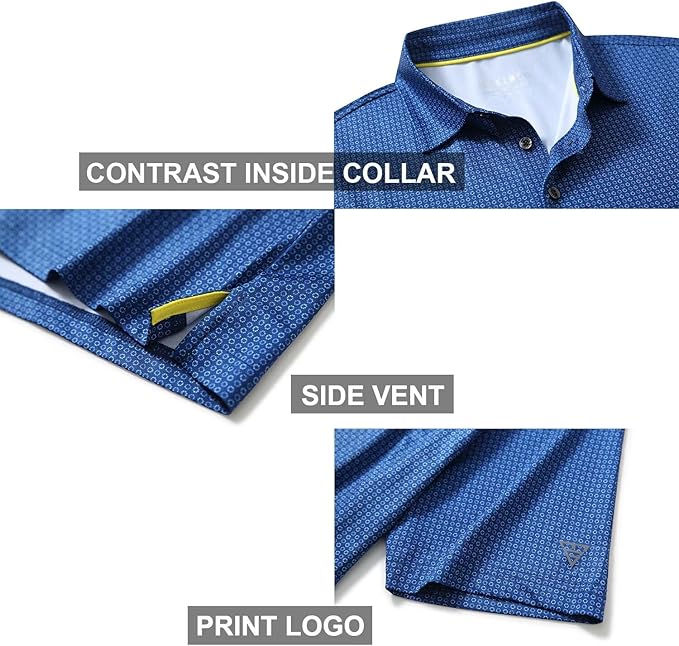 Men's Golf Polo Shirts Short Sleeve Striped Performance Moisture Wicking Dry Fit Golf Shirts for Men