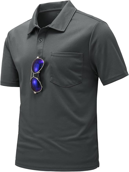 TBMPOY Men's Polo Shirts with Pocket Short Sleeve Quick Dry Casual Sports Outdoor Golf Shirt