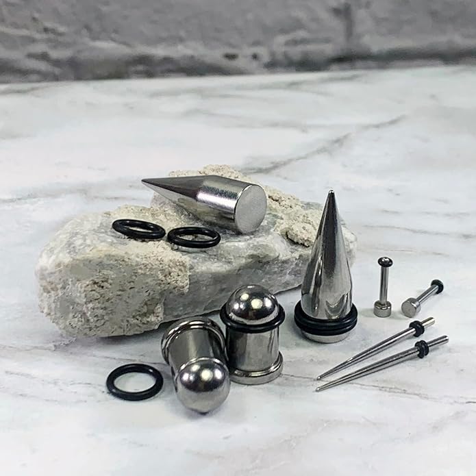 BodyJ4You 37PC Ear Stretching Kit - Beginner Gauges 14G-00G Starter Set - Aftercare Balm Wax - Steel Tapers Single Flare Plugs Screw Fit Tunnels - Women Eyelet Mens Earrings Expander Piercing Jewelry